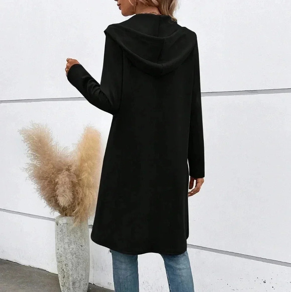 Up Drawstring Hooded Slant Pocket Zip Up Drawstring Hooded Coat - Picture 2 of 4